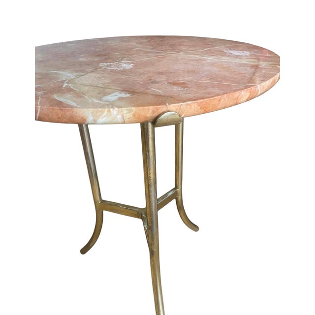Vintage Pink Marble and Brass Tripod Side Table in the Style of Cedric Hartman Mid Century Modern Gueridon For Sale In Palm Springs - Image 6 of 11