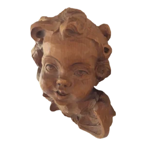 Circa 1960s Italian Hand Craved Wooden Cherub Face