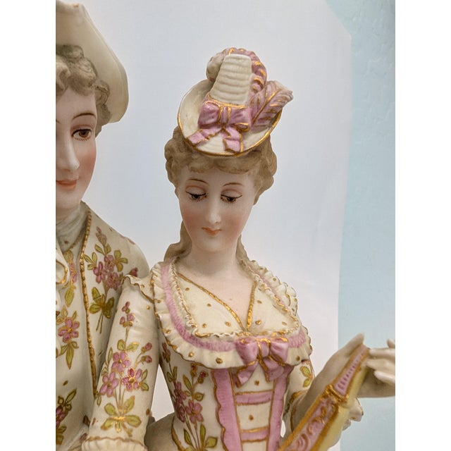 Victorian Large Continental Victorian Porcelain Courting Couple Figures 19th C. For Sale - Image 3 of 12