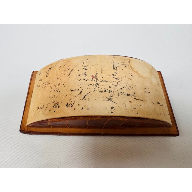 Animal Skin Vintage Argentine Genuine Caiman Leather Desk Ink Blotter Rocker With Original Blotting Paper For Sale - Image 7 of 10