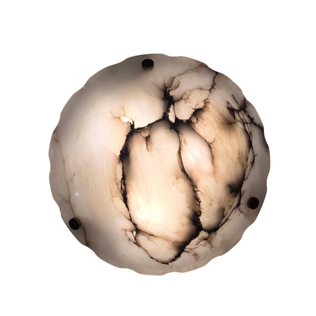 1930s French Art Deco Alabaster Pendant Light, White W/ Charcoal Grey Veining For Sale - Image 11 of 17