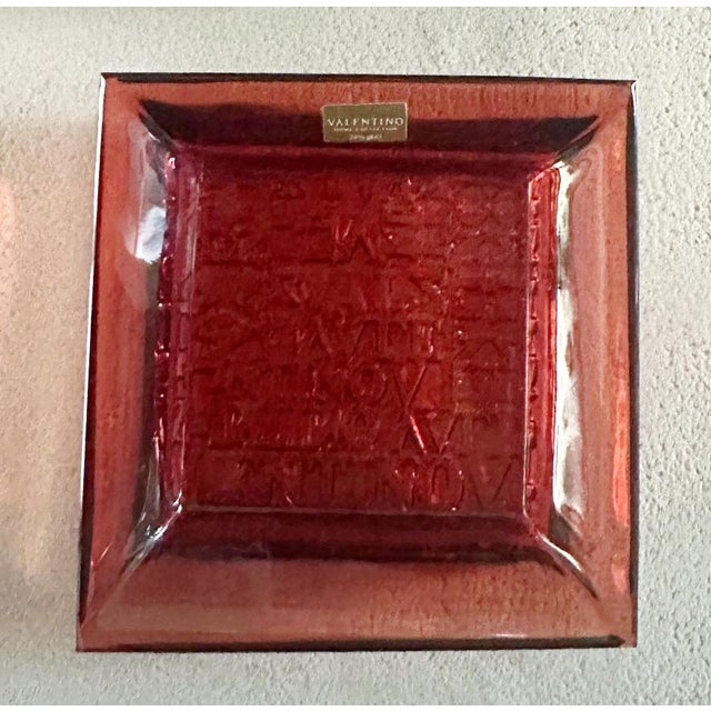 Valentino Home red square lead glass crystal vide poche or ashtray / made in Italy Original label on the glass / comes in...