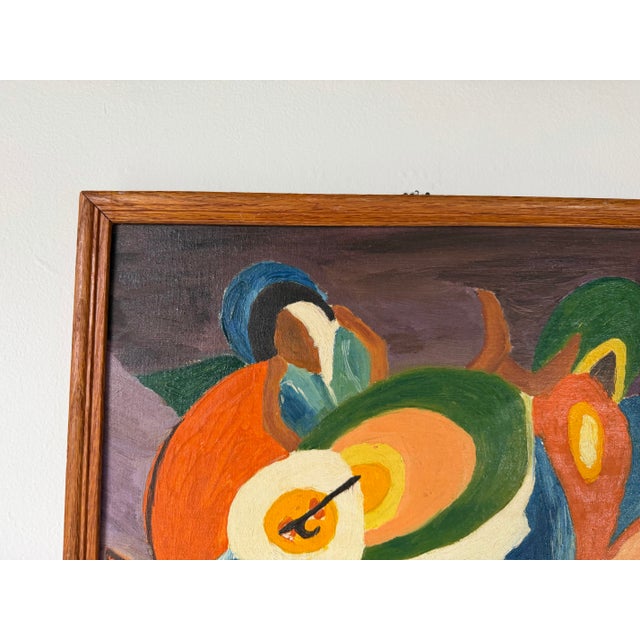 1970s 1975 Vintage E. Hanniferd Abstract Still Life Oil on Board Painting – Framed For Sale - Image 5 of 12