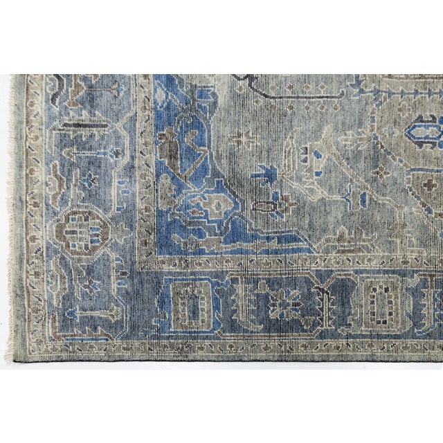 Modern Hand-Knotted Oushak Style Area Rug in Slate Grey & Cobalt Blue Wool 9x12 For Sale - Image 11 of 12
