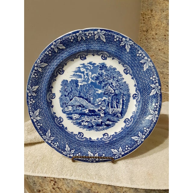 George Jones & Sons 19th C. English Staffordshire "Farm" Flow Blue Plate For Sale - Image 4 of 4
