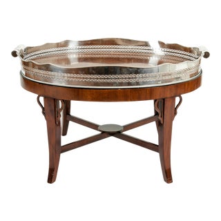 Mid-20th Century Plated High Gallery / Wood Interior Tray Table For Sale