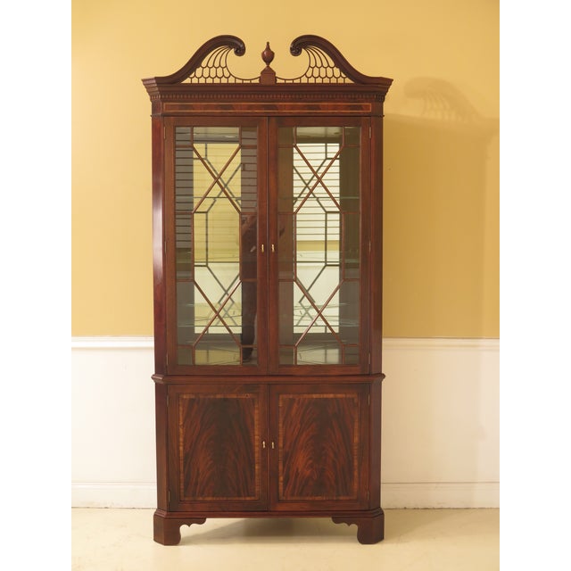 Traditional Stickley Inlaid Mahogany Corner Curio China Cabinet