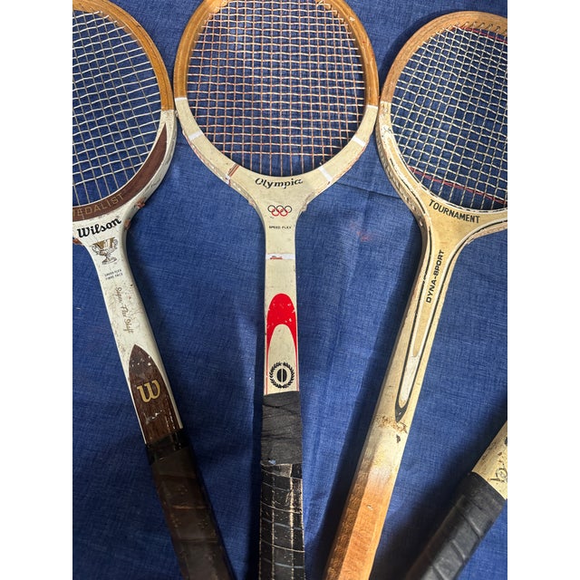 American Collection of Vintage Wilson and Dunlop Wooden Tennis Rackets For Sale - Image 3 of 6