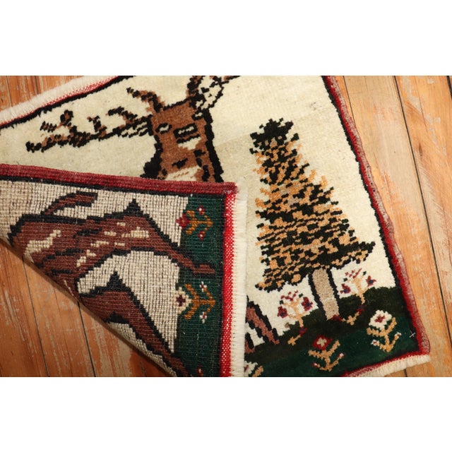 Vintage Zabihi Collection Deer Turkish Mini Rug - 1'4" x 1'8" For Sale - Image 4 of 4