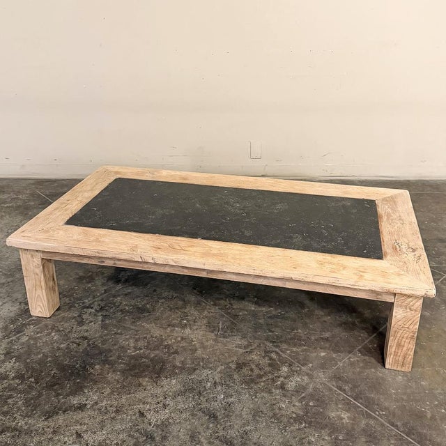 Mid 20th Century Mid-Century Belgian Brutalist Stripped Oak and Black Marble Coffee Table For Sale - Image 5 of 12
