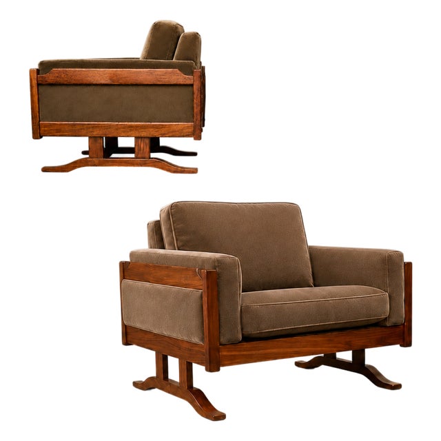 Brazilian Modern Pair of Armchairs in Caviúna and Mushroom-Taupe Mohair, Novo Rumo, 1960s For Sale
