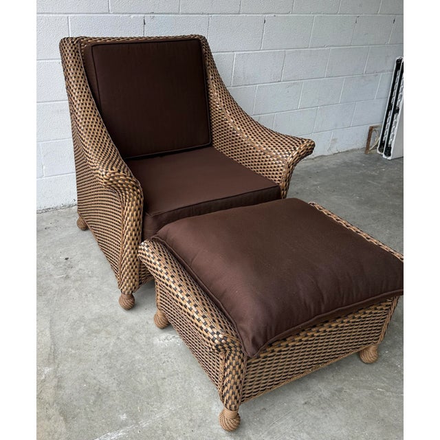 Boho Chic Tommy Bahama Weathered Resin Wicker Chair and Ottoman, 2 Pieces For Sale - Image 3 of 8