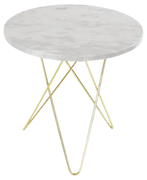 White Carrara Marble and Brass Tall Mini O Table by OxDenmarq