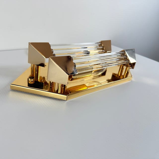 Metal Wall Lamp in Gold with Crystal Cylinders from Honsel, 1980s For Sale - Image 7 of 10