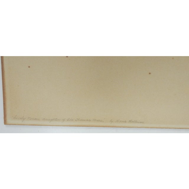 Vintage early 20th century pencil drawing with watercolor accents on paper copy of the Hans Hobein portrait drawing of...