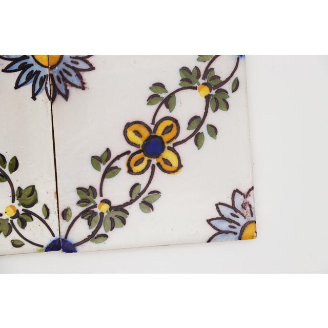 19th Century Set of Four Floral Tiles, Portuguese Baroque For Sale - Image 6 of 15
