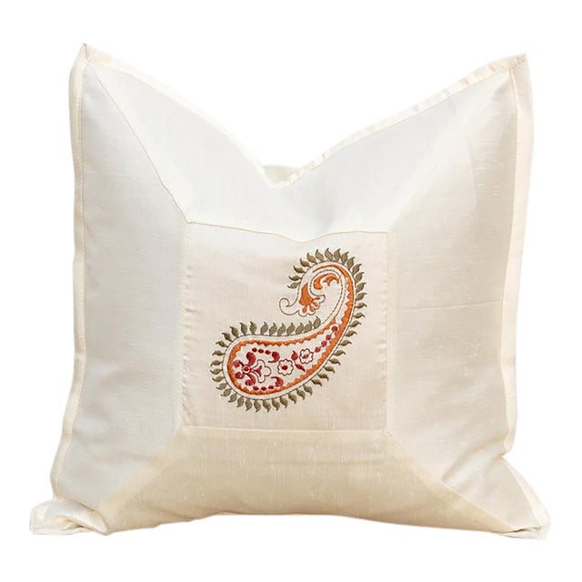 Amra Ivory Paisley Pillow Cover For Sale