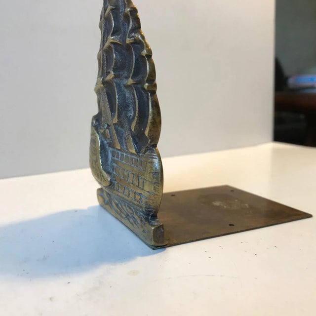 1920s Danish Bronze Bookend with Ship, 1920s For Sale - Image 5 of 8