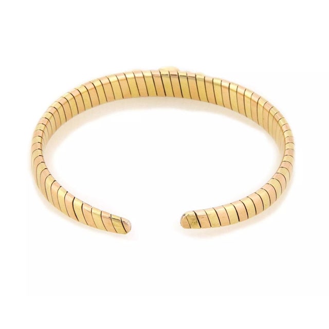 Diamond Ruby Sapphire Bracelet 18k Rose Yellow Gold Tubogas Flex Cuff For Sale - Image 4 of 5
