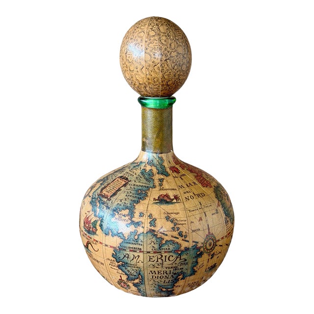 Vintage Florentia Italian Leather Wrapped World Map Liquor Decanter For Sale