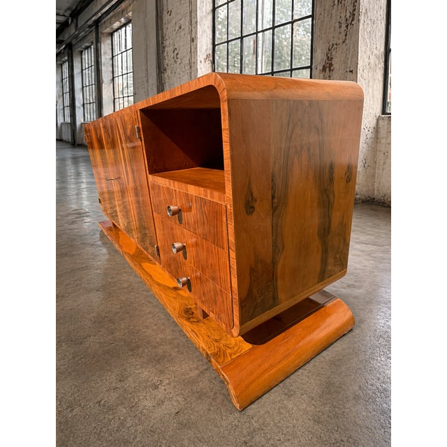 Mid-Century Modern Art Deco Walnut Sideboard, 1940s, Central Europe For Sale - Image 3 of 14