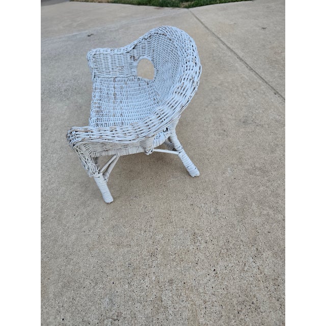 Late 20th Century Vintage Shabby Chic White Wicker Doll Settee - Miniature Boho Loveseat For Sale - Image 5 of 10