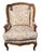 French Provincial Late 20th Century French Provincial Louis XV Style Carved Wingback Bergère Chair in Damask For Sale - Image 3 of 12
