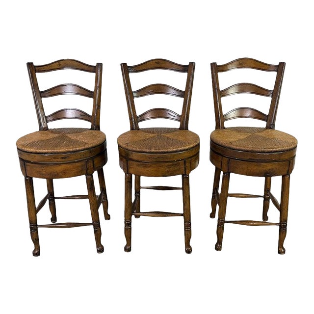 Set of Three French Ladder Back Bar Stools For Sale