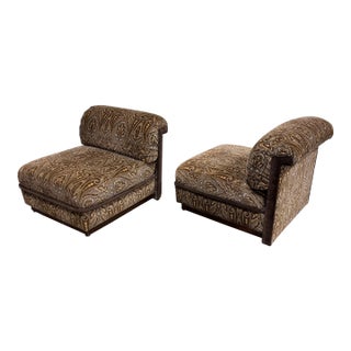 Vintage Rolled Back Velvet Paisley Slipper Chairs - a Pair For Sale