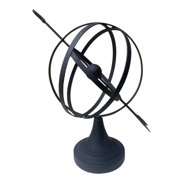 Vintage English Country Iron Black Garden Armillary Sundial For Sale