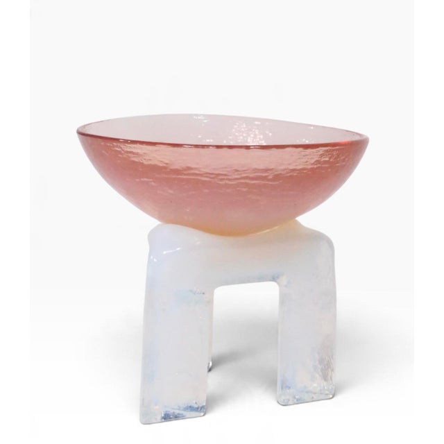 Glass Post Modern Art Glass Bowl on Stand by Hudson Beach Studio C. 1980's For Sale - Image 7 of 9