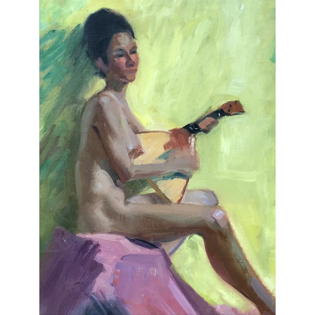 Figurative American Impressionist Oil Painting Nude Female With Balalaika by Harry Barton For Sale - Image 3 of 8