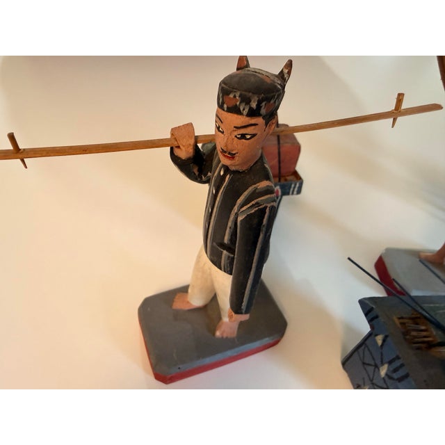 Wood Mid-Century Modern 1964 Japanese Hand-Carved Folk Art Miniature Street Vendor Set - 5 Pieces For Sale - Image 7 of 12