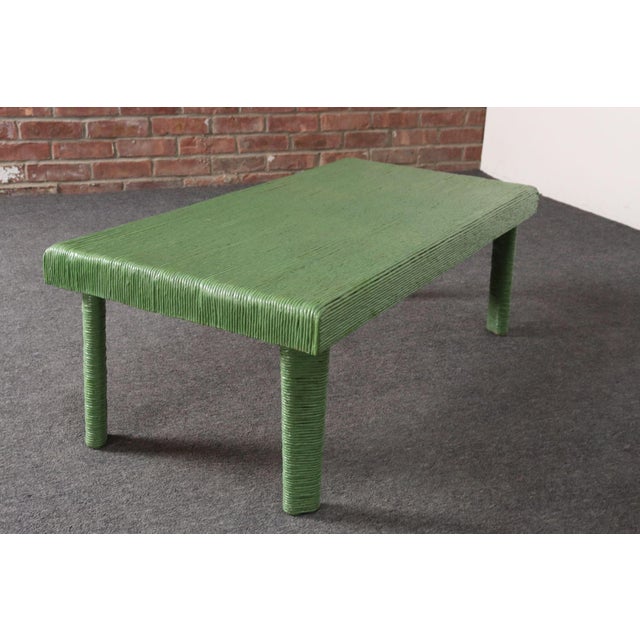 Wood Vintage Mint Green Jute Wrapped Wooden Coffee / Cocktail Table For Sale - Image 7 of 18