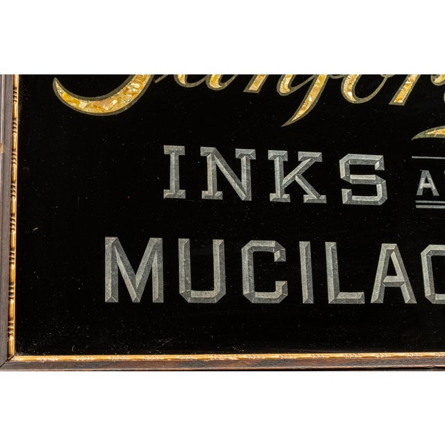 1920s Sanford's Inks and Mucilages Glass Sign For Sale - Image 4 of 7