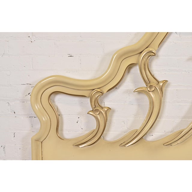 1950s Romweber French Rococo Louis XV Cream Lacquered and Parcel Silver Gilt King Size Headboard, Circa 1950s For Sale - Image 5 of 9