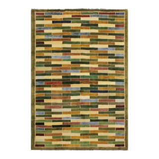 Boho Chic Gabbeh Green/Blue Wool Rug - 3'10'' X 5'10'' For Sale