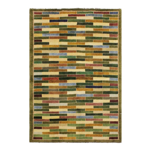 Boho Chic Gabbeh Green/Blue Wool Rug - 3'10'' X 5'10'' For Sale