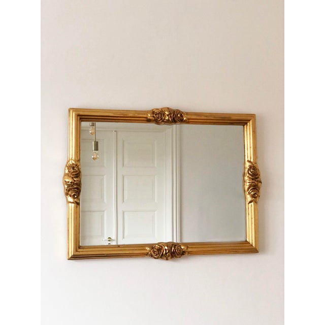 1970s Vintage Rectangular Giltwood Bevelled Mirror With Rose Accents For Sale - Image 5 of 10