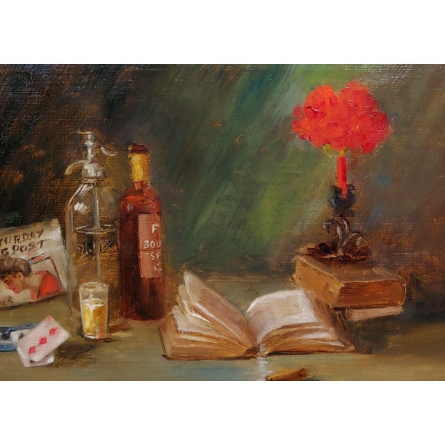 F. Markey-Still Life W/ Cigar,Newspaper,Bourbon & Soda-Oil Painting For Sale - Image 4 of 10