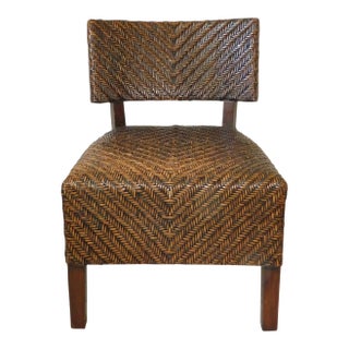 Brown Wicker & Solid Mahogany Wood Dining Side Chair For Sale