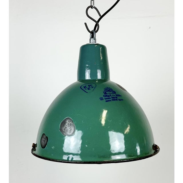 Industrial Green Enamel Factory Lamp, 1960s For Sale - Image 6 of 16