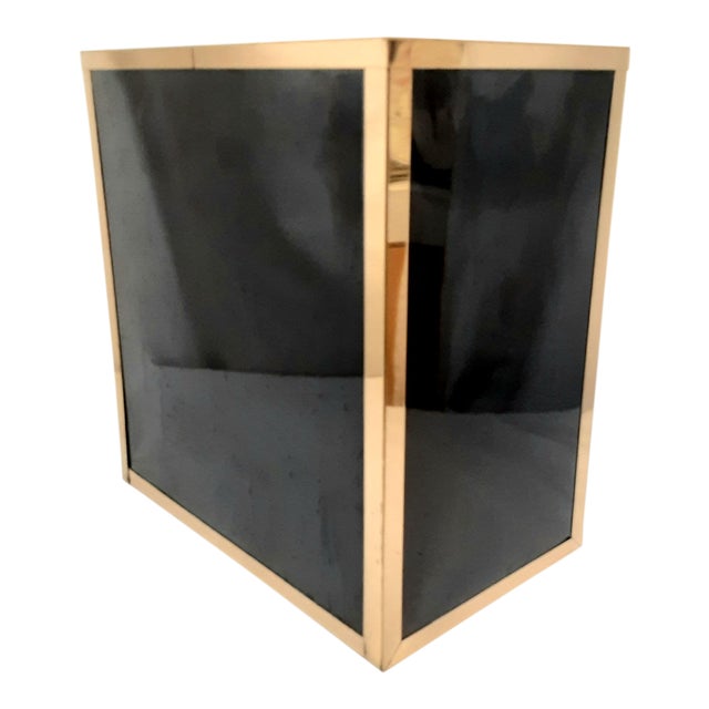 Vintage Mid Century Black Lacquer & Brass Tone Trash Can ...