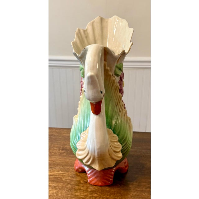 Contemporary Mid 19th Century Majolica Swan Vase For Sale - Image 3 of 12