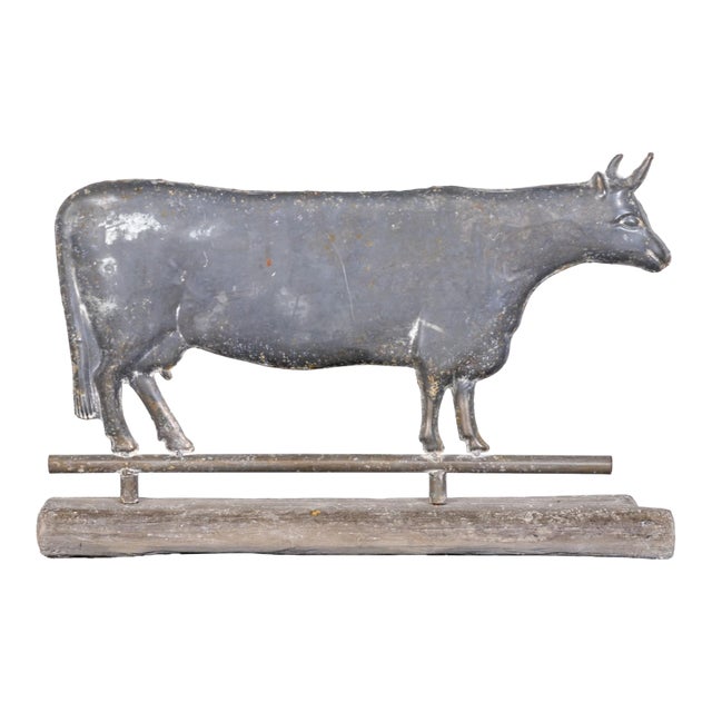 Vintage Weathered Galvanized Cow Weathervane Sculpture For Sale