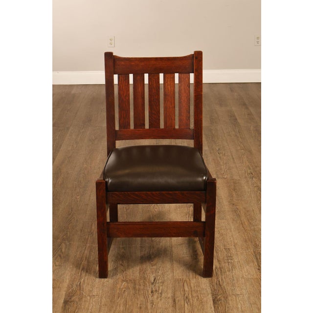 L&JG Stickley Antique Set Of Six U-Back Oak Dining Chairs Model #820 For Sale - Image 14 of 18