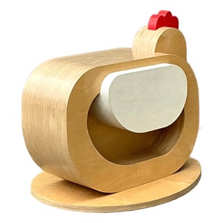 Vintage Sculptural Wood Chicken Low Stool For Sale