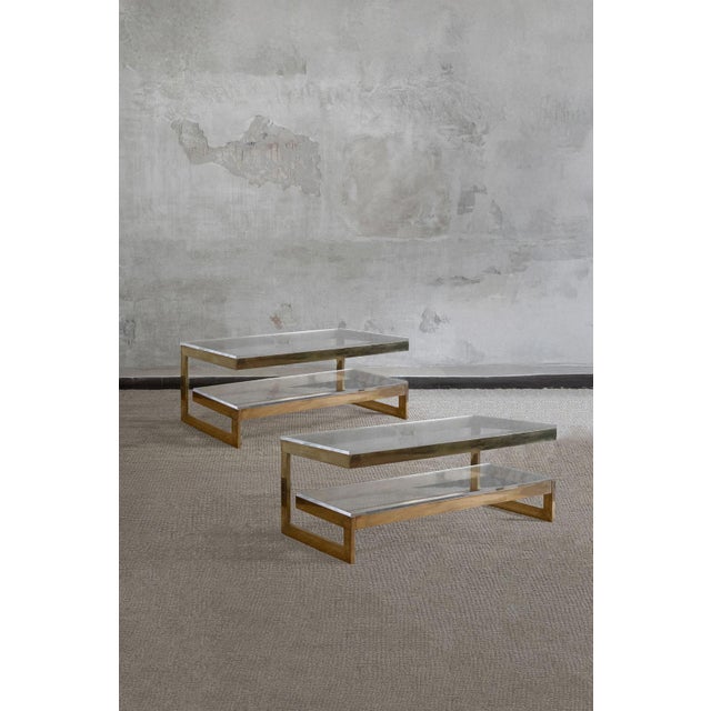 Metal Brass Tables with Acrylic Glass Shelves, Set of 2 For Sale - Image 7 of 7