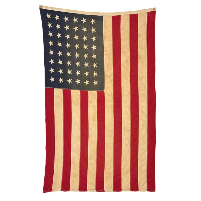 Textile Large Vintage Cotton American Flag With 48 Sewn Stars For Sale - Image 7 of 7