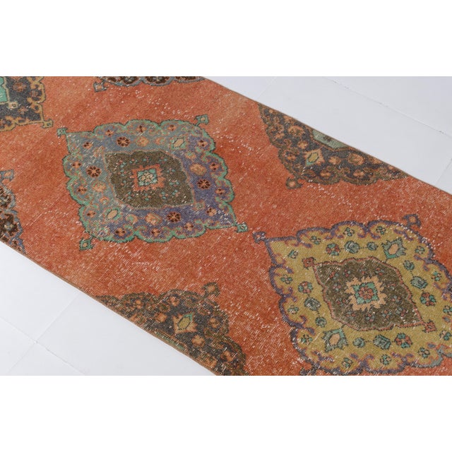 1960s Muted Olive & Terracotta Turkish Runner For Sale - Image 9 of 9